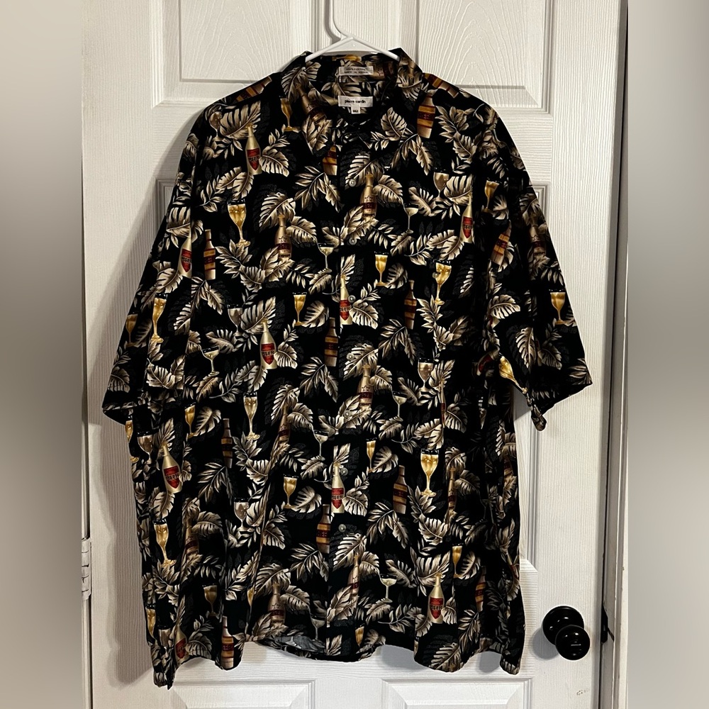 Pierre Cardin men’s 3xlt black Hawaiian beer and floral button up shirt
